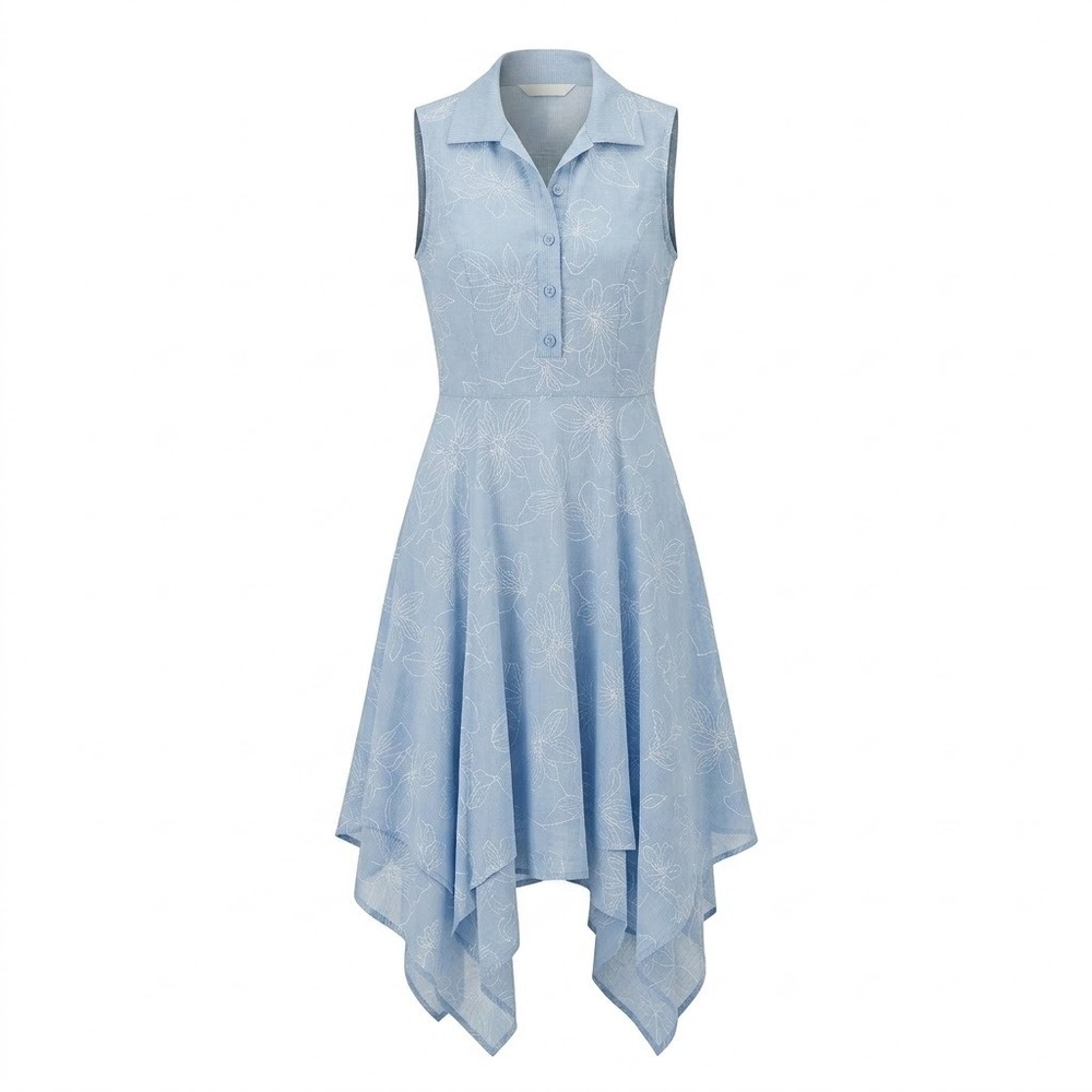 Coolibar Blue Floral UPF 50+ Sleeveless Handkerchief Hem Midi Dress Medium